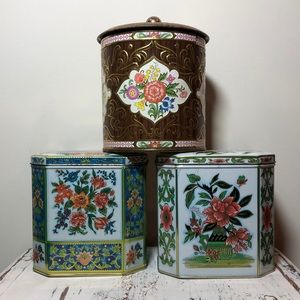 Floral Vintage Tin Canisters Set of 3